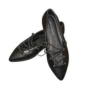 Aerosoles Diletta Black Lace Up Pointed Toe Flats Shoes Womens Size 7.5 M NEW